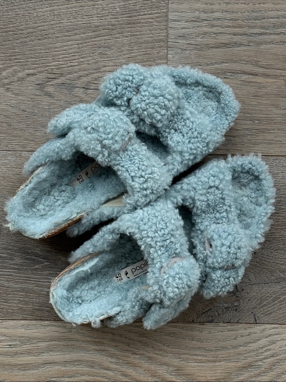 Papillio Birkenstock Arizona Big Buckle Blue Shearling Platform Slide Sandal-40 - Picture 10 of 13